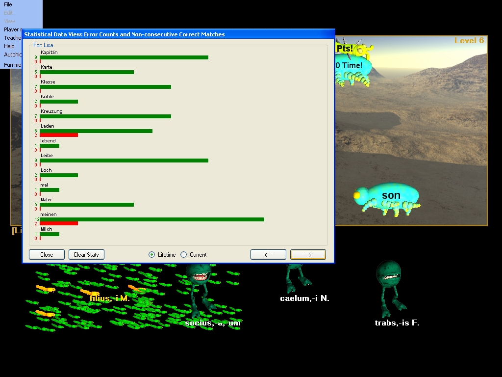 hungry frog french game vocabulary stats