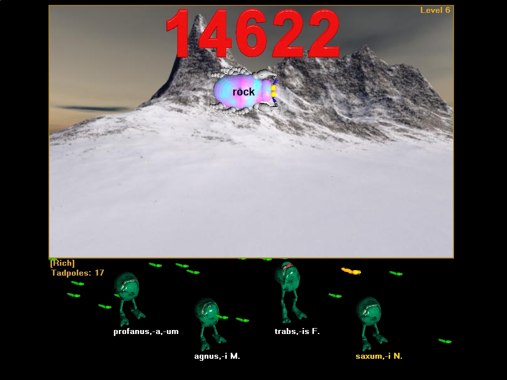 Near the end of a level in Hungry Frog French language software program for French homeschool programs and K-12 French teachers.