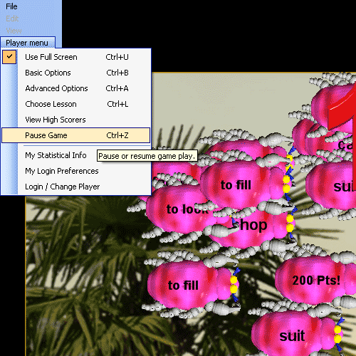 Hungryfrog French software | Pause Game Menu