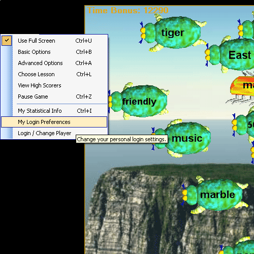 Hungryfrog French Software Program for homeschool French courses and K-12 French Teachers | French student login preferences menu item