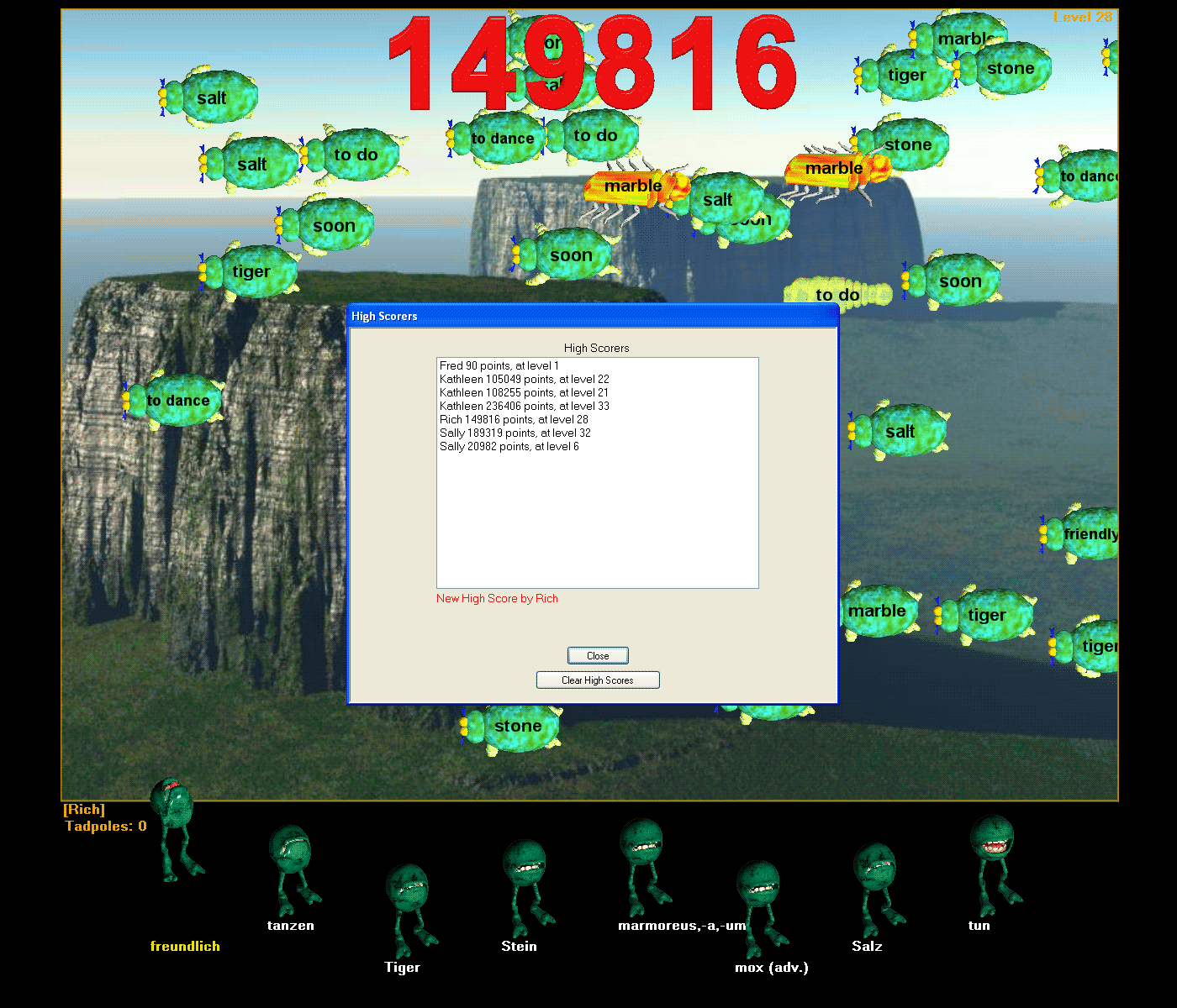 End of game for French vocabulary and French vocabulary mixed together in the same French lesson.