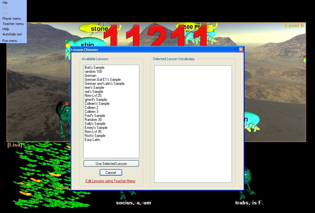 Hungry Frog French Lesson Chooser
