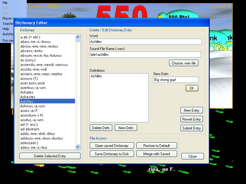 French dictionary definition creation for achilles